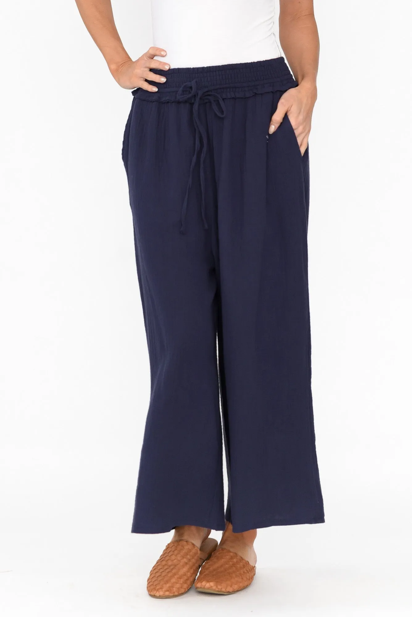 Gabby Navy Cotton Wide Leg Pants sold by Blue Bungalow