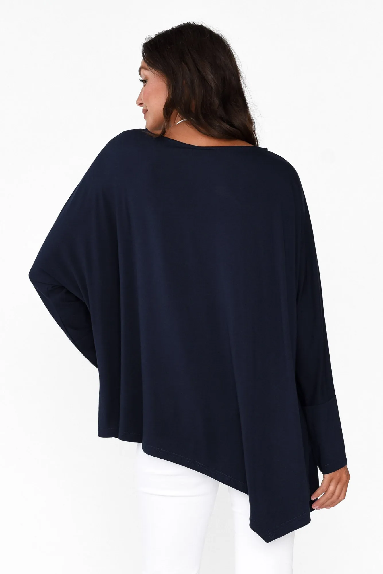 Susie Navy Asymmetrical Bamboo Top sold by Blue Bungalow product image thumbnail 4