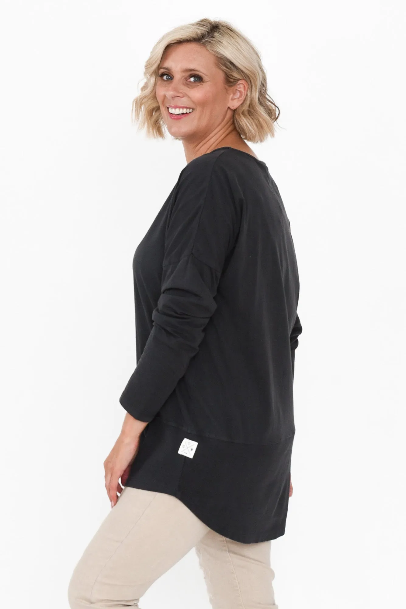 Fundamental Washed Black Cotton Rib Sleeved Top sold by Blue Bungalow product image thumbnail 3