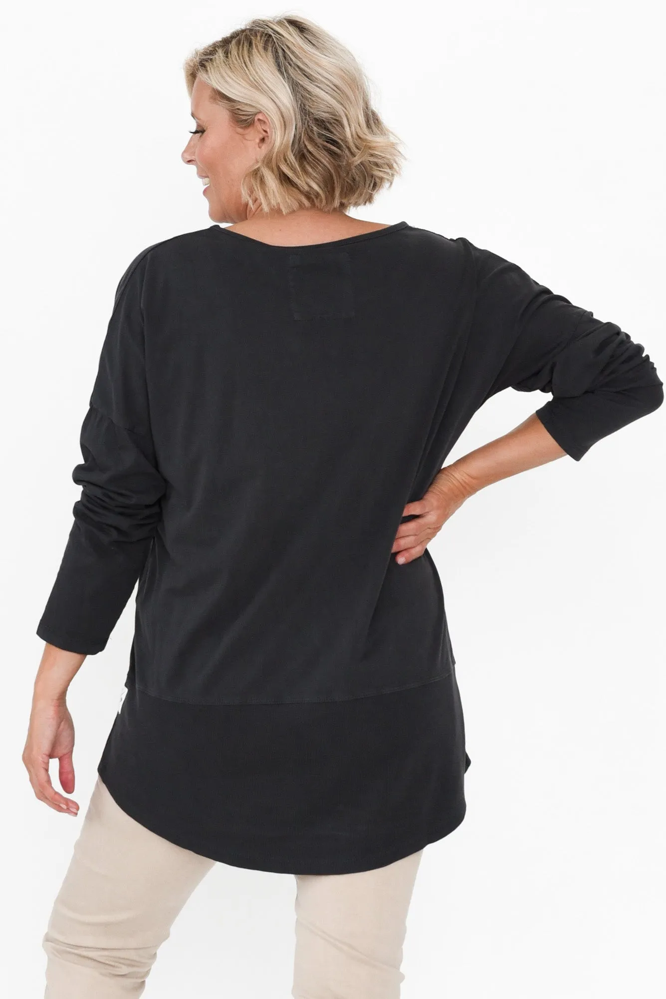 Fundamental Washed Black Cotton Rib Sleeved Top sold by Blue Bungalow product image thumbnail 4