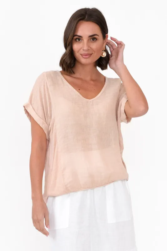 Effie Blush Linen Tee sold by Blue Bungalow