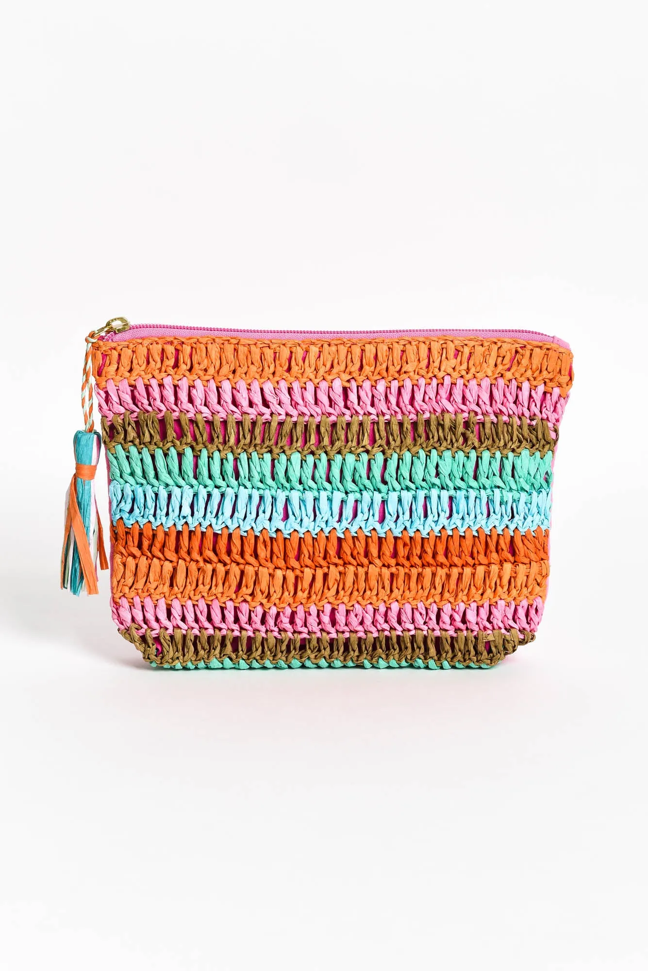 Marila Pink Stripe Raffia Clutch sold by Blue Bungalow