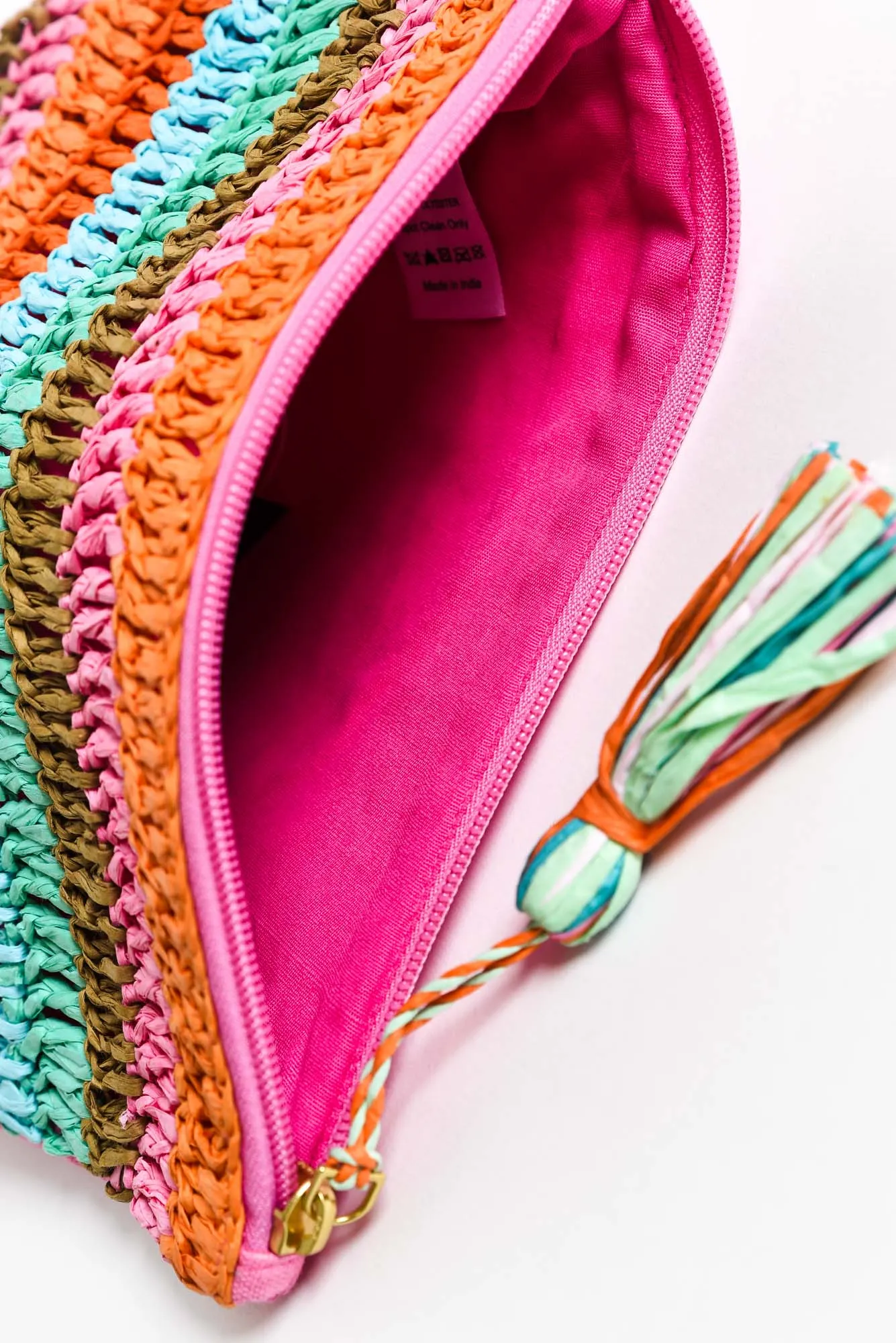 Marila Pink Stripe Raffia Clutch sold by Blue Bungalow product image thumbnail 2