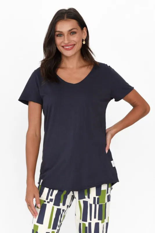 Navy Cotton Fundamental Vee Tee sold by Blue Bungalow