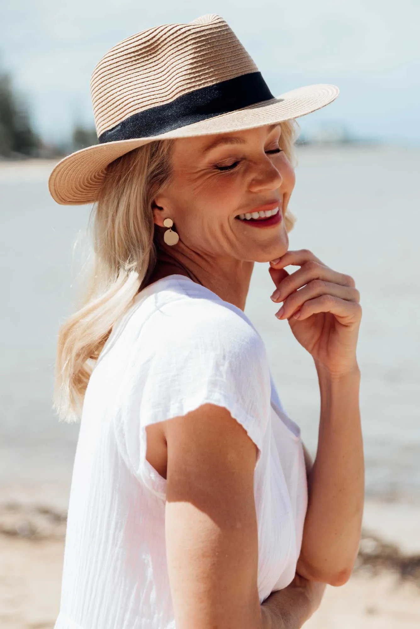 Caramel Wide Brim Travel Fedora sold by Blue Bungalow product image thumbnail 2