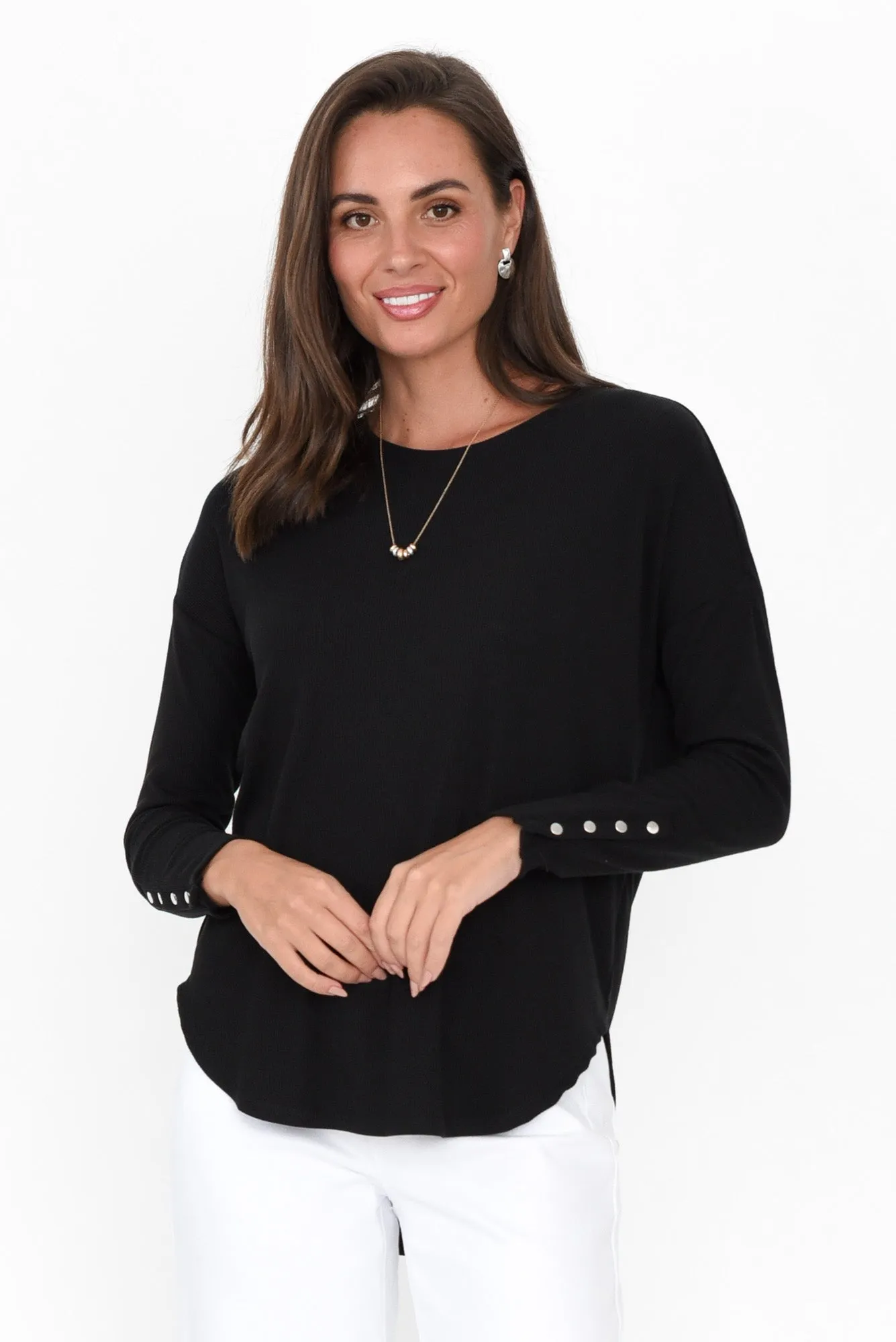 Malika Black Ribbed Long Sleeve Tee sold by Blue Bungalow