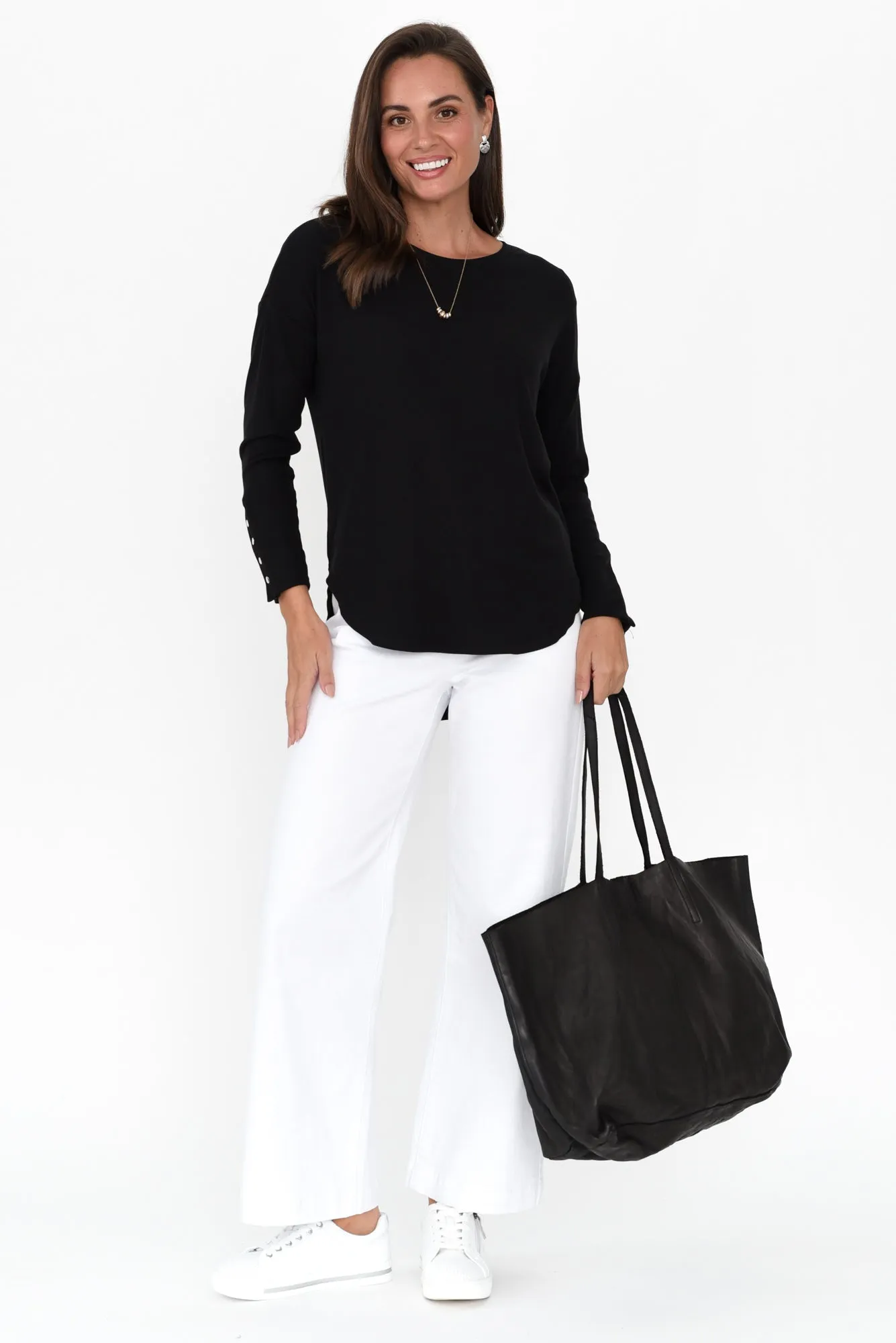 Malika Black Ribbed Long Sleeve Tee sold by Blue Bungalow product image thumbnail 2