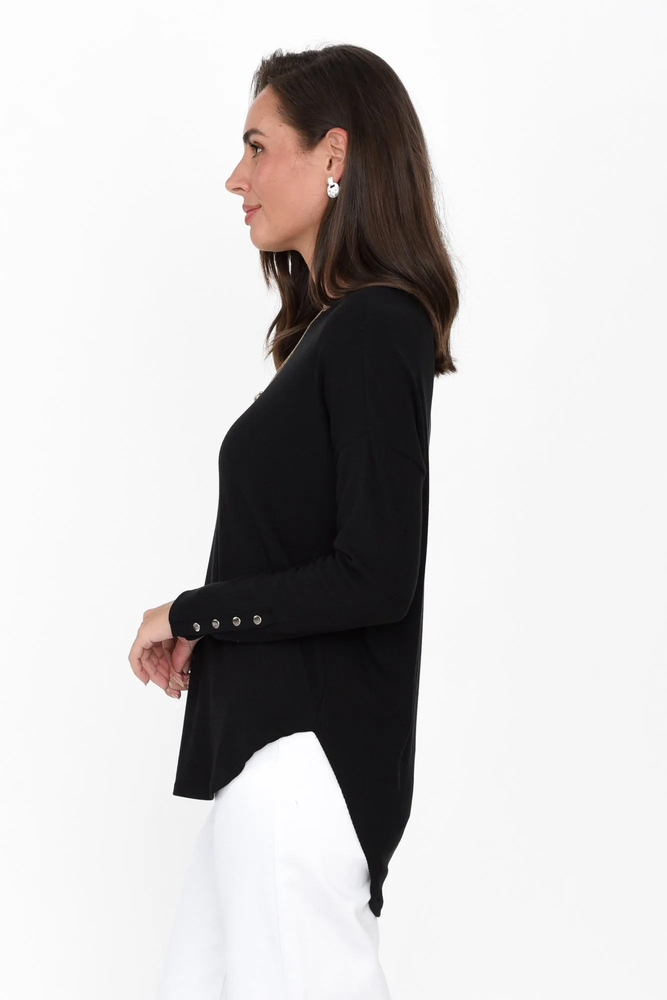 Malika Black Ribbed Long Sleeve Tee sold by Blue Bungalow product image thumbnail 3