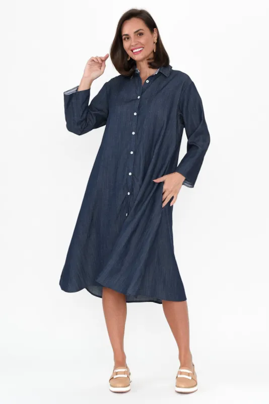 Therese Washed Navy Shirt Dress sold by Blue Bungalow