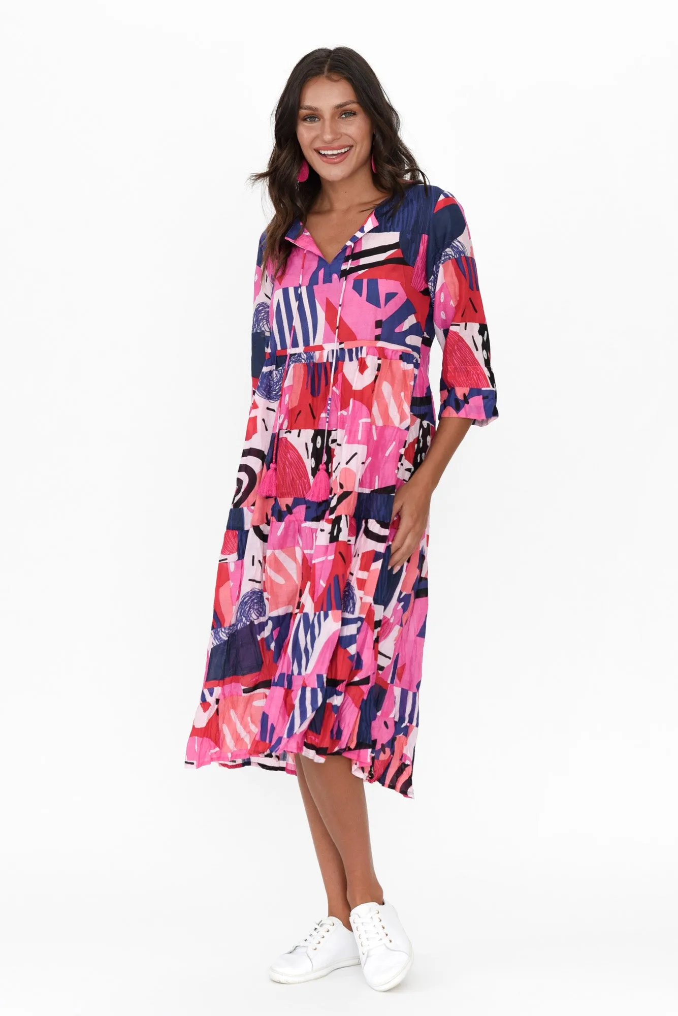 Layla Pink Tropics Crinkle Cotton Dress sold by Blue Bungalow product image thumbnail 3