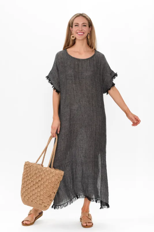 Galene Charcoal Linen Dress sold by Blue Bungalow