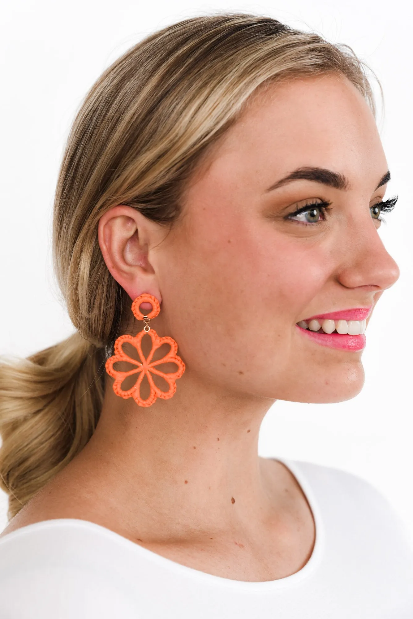 Mirta Orange Raffia Flower Earrings sold by Blue Bungalow product image thumbnail 2