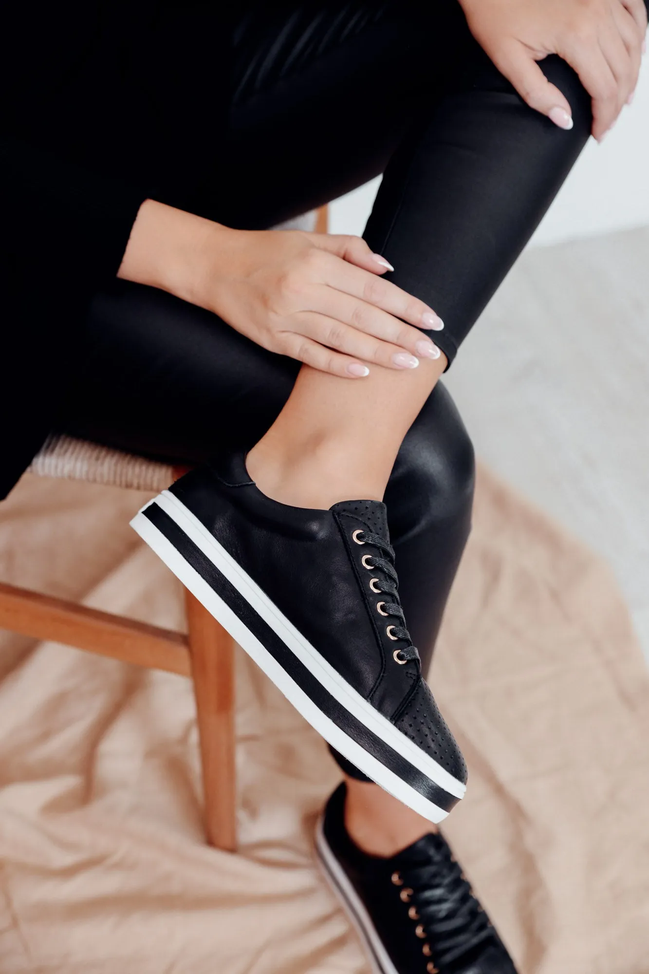 Paradise Black Leather Sneaker sold by Blue Bungalow