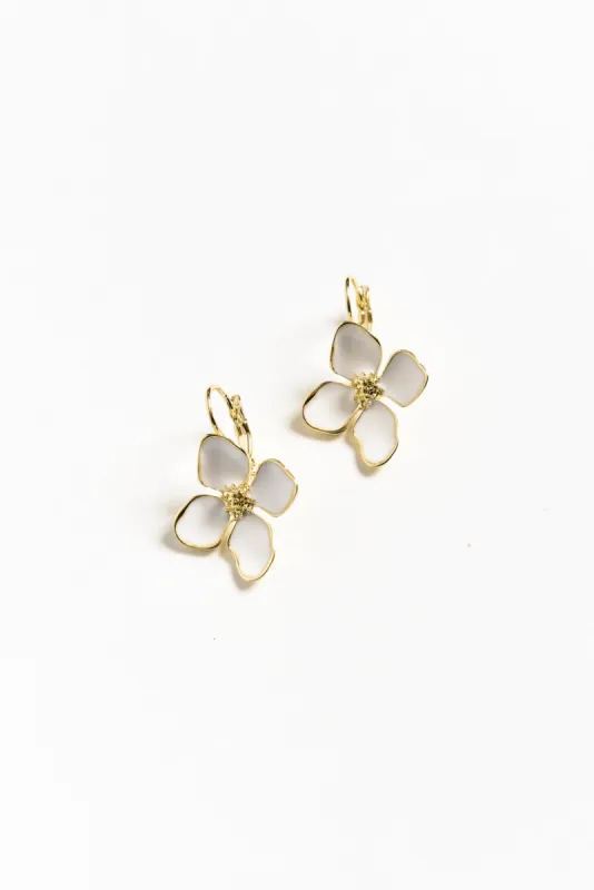 Frannie White Flower Clip Earrings sold by Blue Bungalow