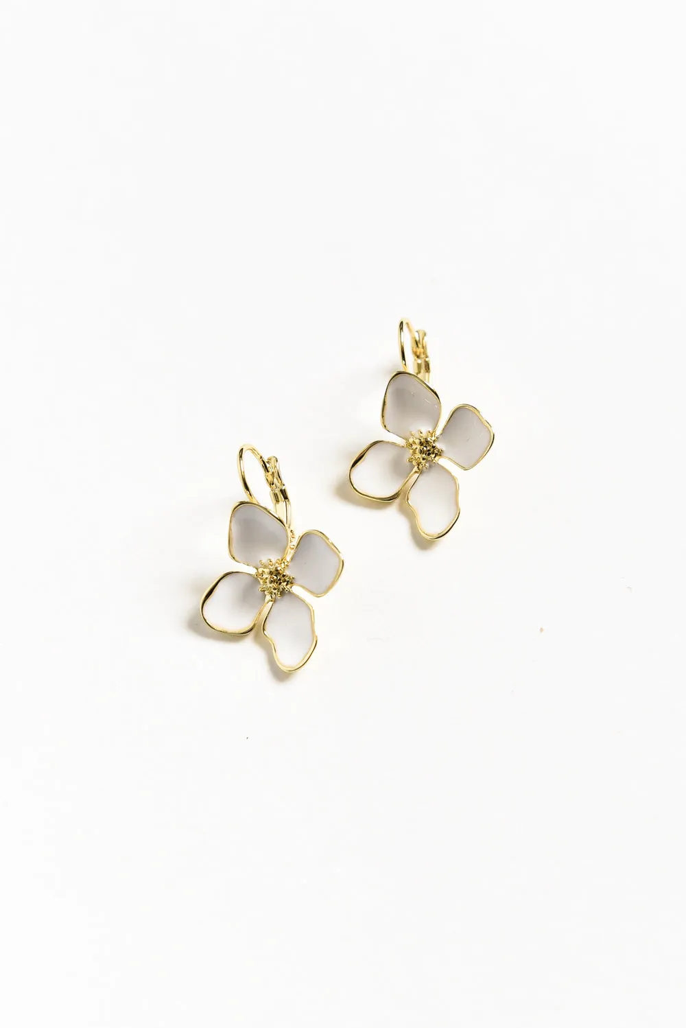 Frannie White Flower Clip Earrings sold by Blue Bungalow