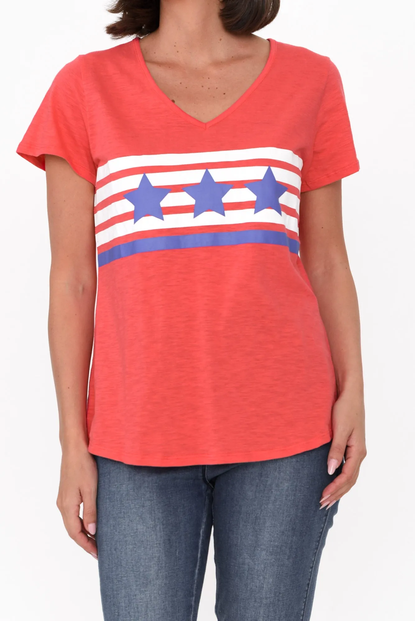 Amber Red Race Stripe Cotton Tee sold by Blue Bungalow product image thumbnail 5