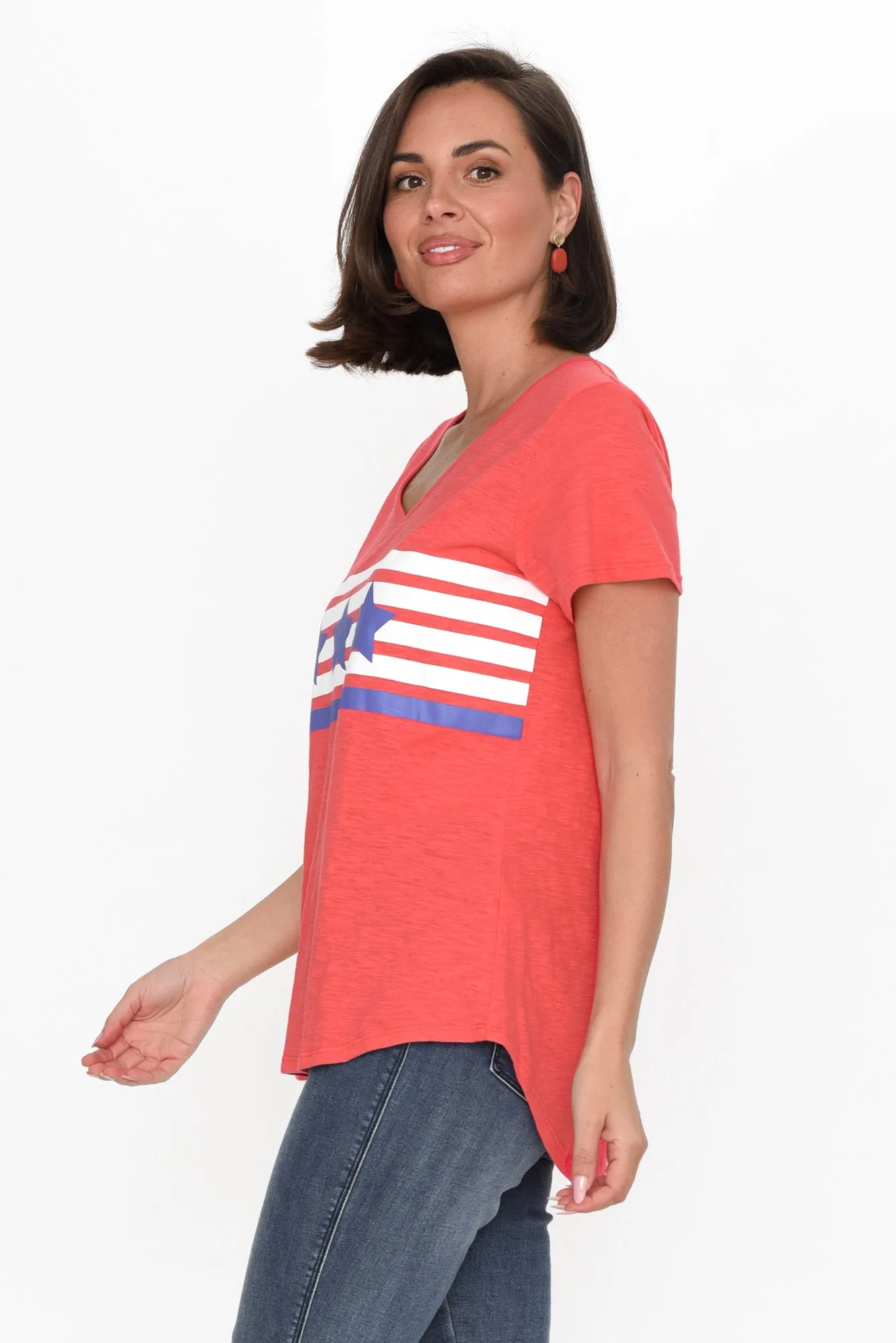 Amber Red Race Stripe Cotton Tee sold by Blue Bungalow product image thumbnail 3