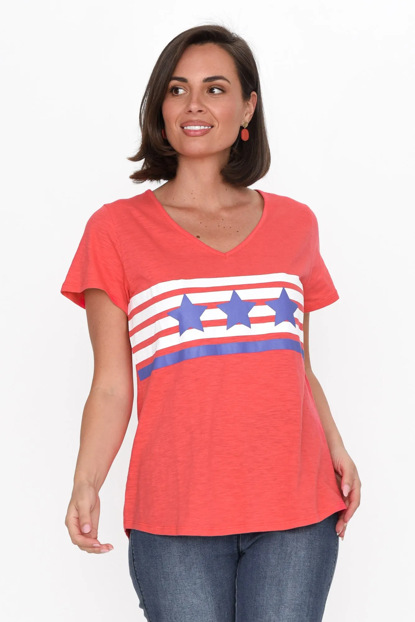 Amber Red Race Stripe Cotton Tee sold by Blue Bungalow