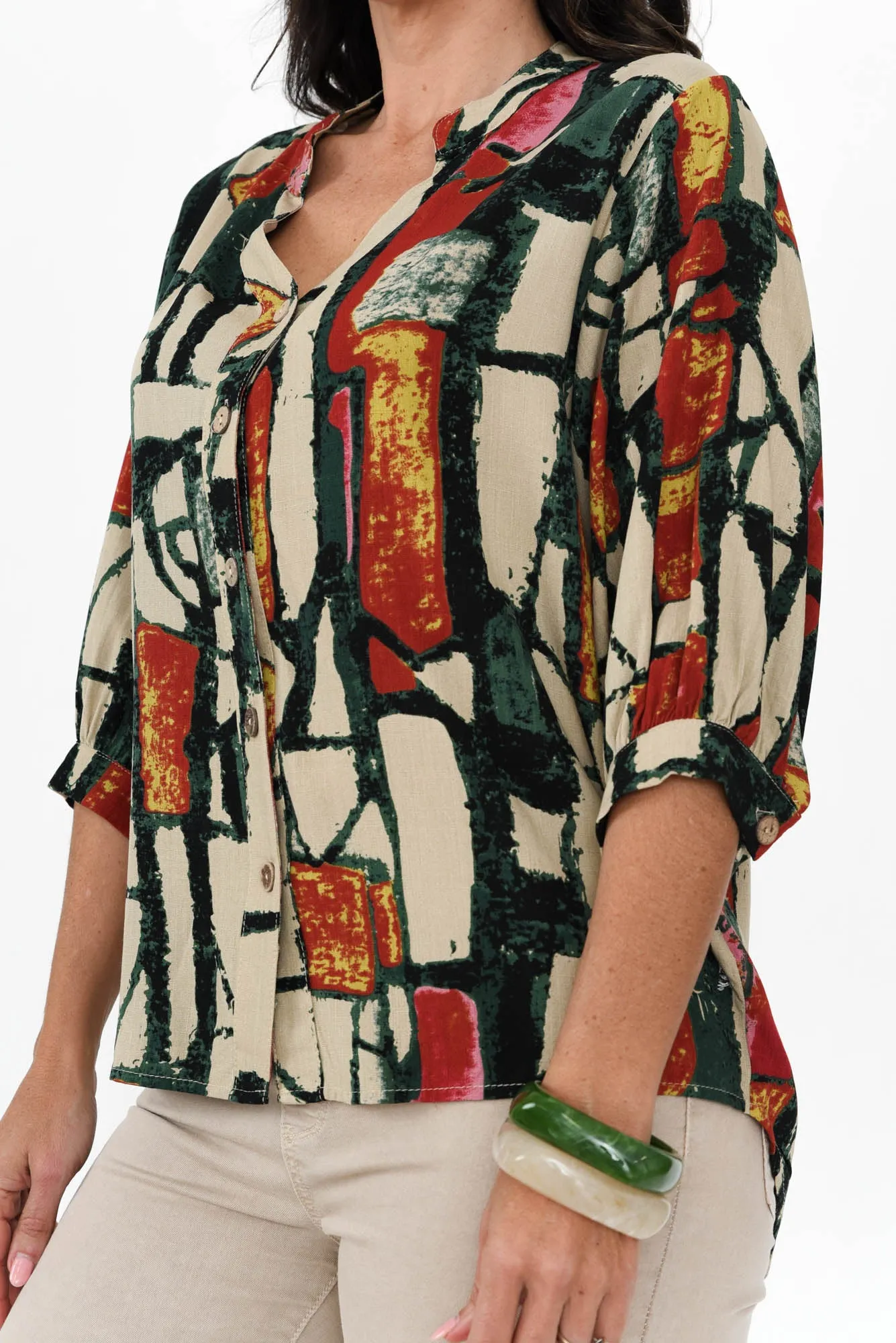 Alto Green Abstract Cotton Blend Shirt sold by Blue Bungalow product image thumbnail 5