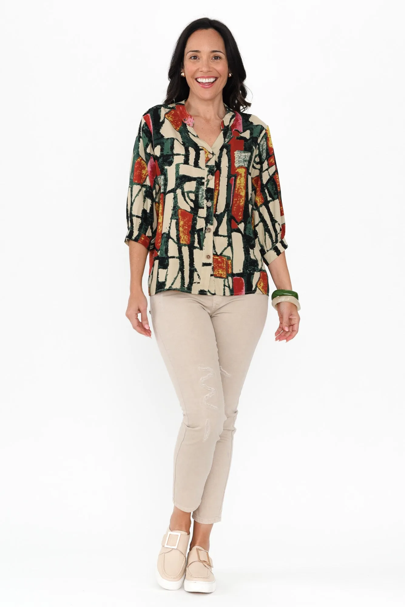 Alto Green Abstract Cotton Blend Shirt sold by Blue Bungalow product image thumbnail 2