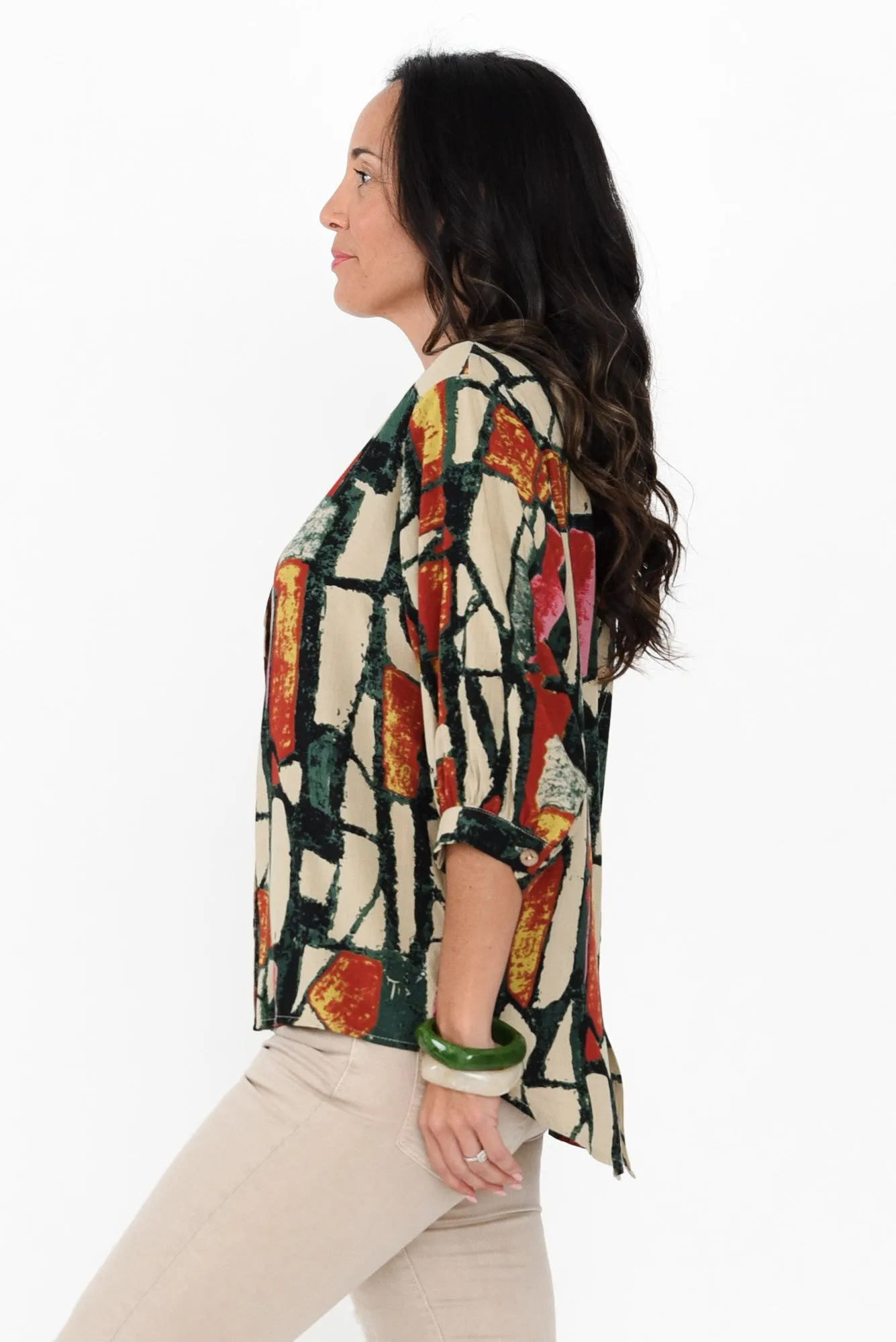 Alto Green Abstract Cotton Blend Shirt sold by Blue Bungalow product image thumbnail 3