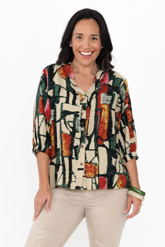 Alto Green Abstract Cotton Blend Shirt sold by Blue Bungalow
