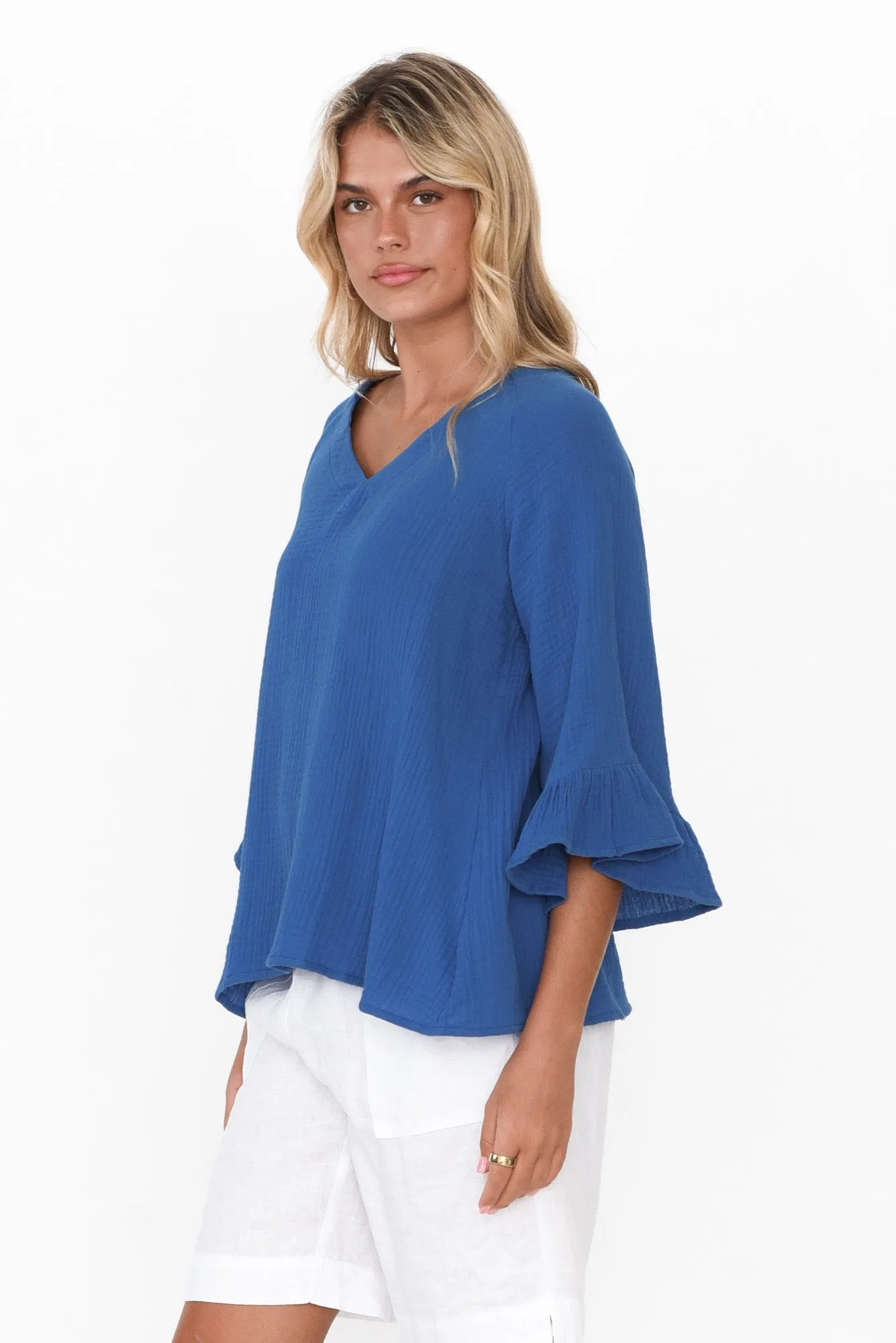 Anissa Cobalt Cotton Frill Top sold by Blue Bungalow product image thumbnail 3