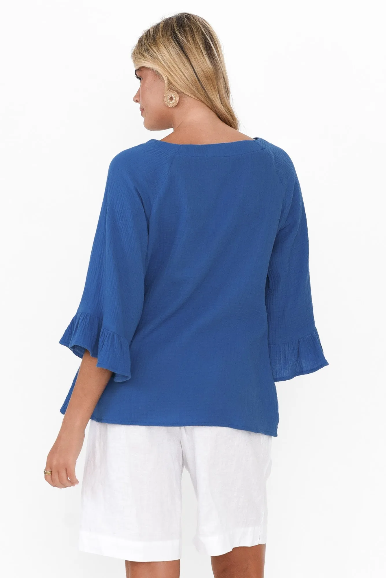 Anissa Cobalt Cotton Frill Top sold by Blue Bungalow product image thumbnail 5