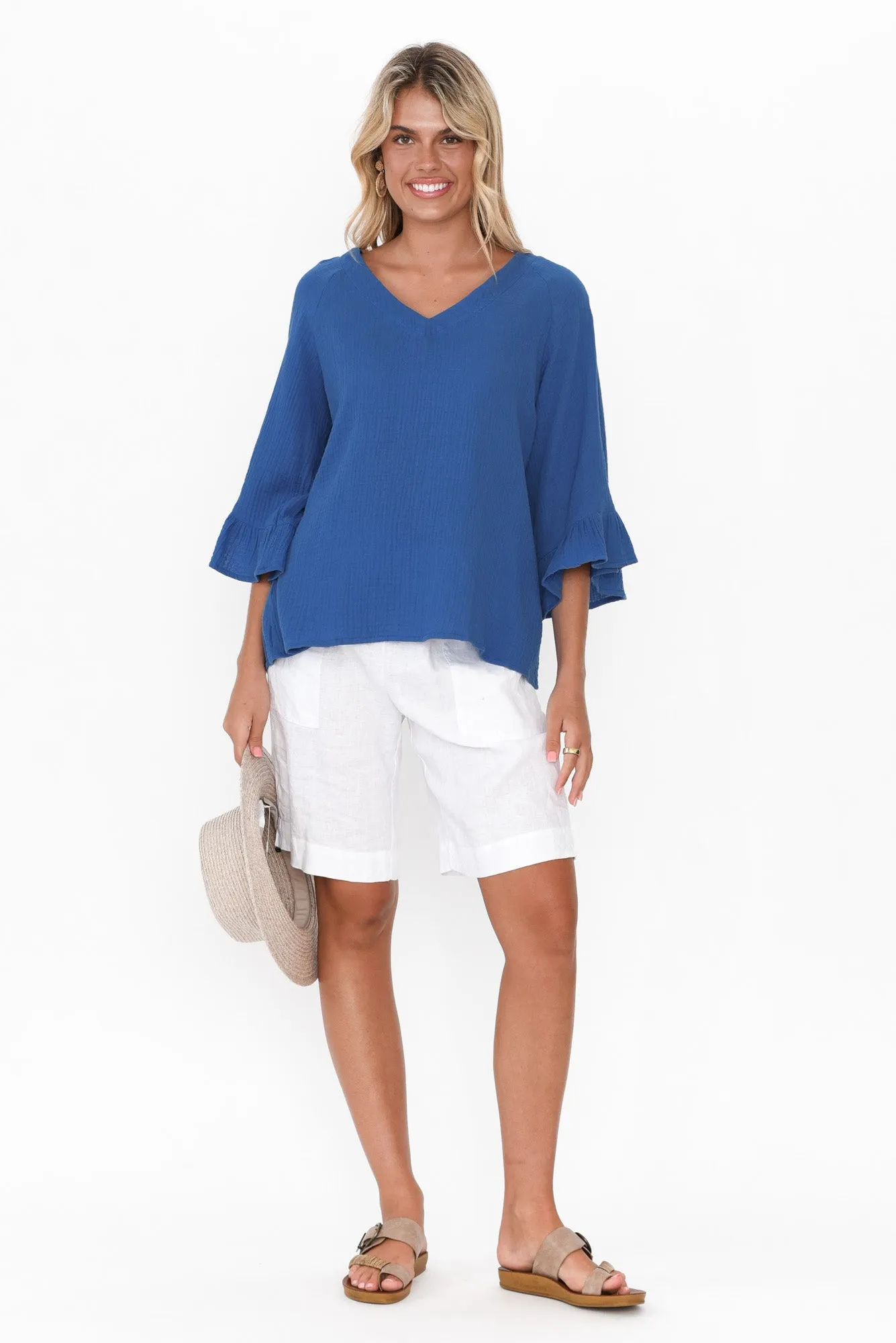Anissa Cobalt Cotton Frill Top sold by Blue Bungalow product image thumbnail 2