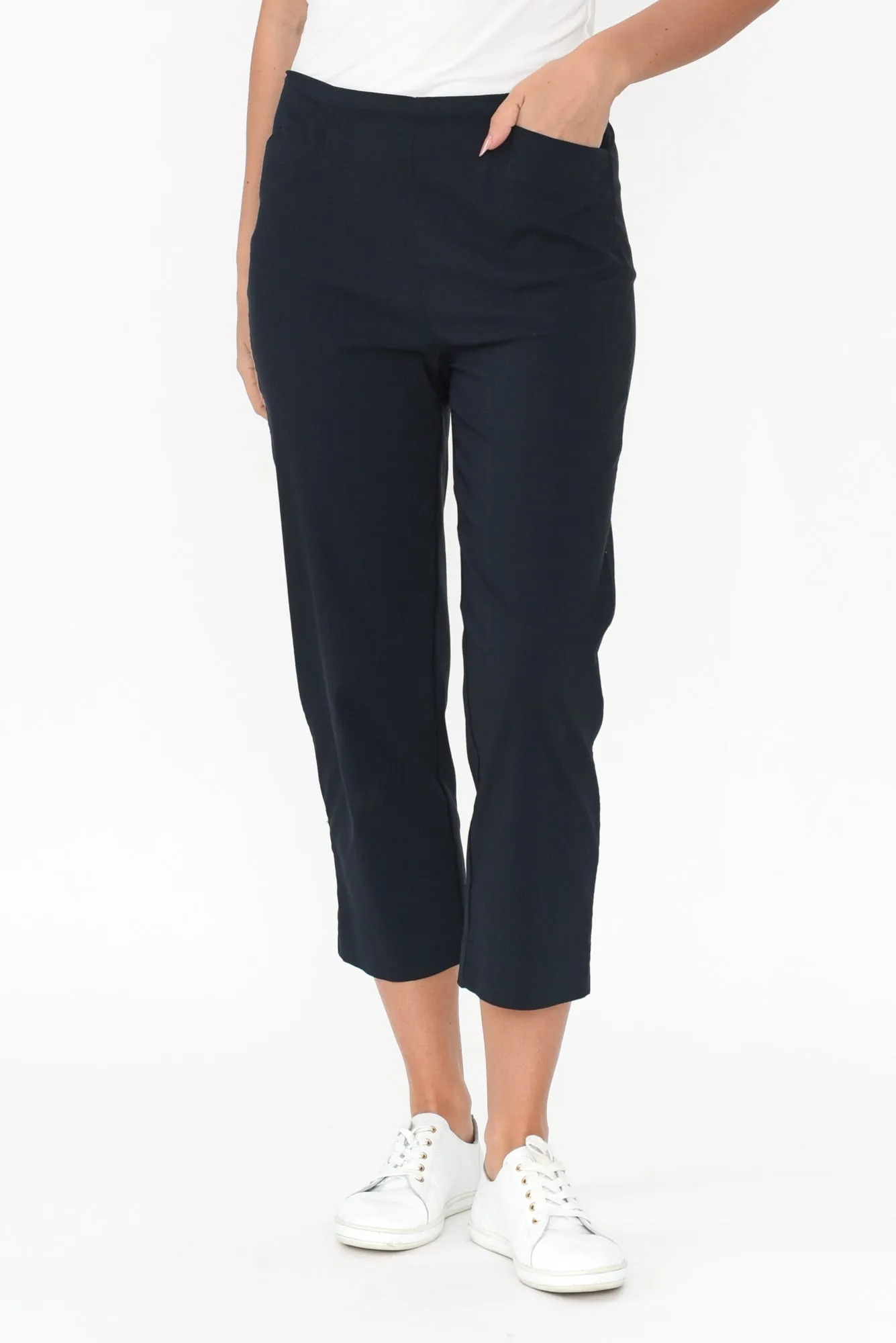 Cody Navy Stretch Capri Pants sold by Blue Bungalow