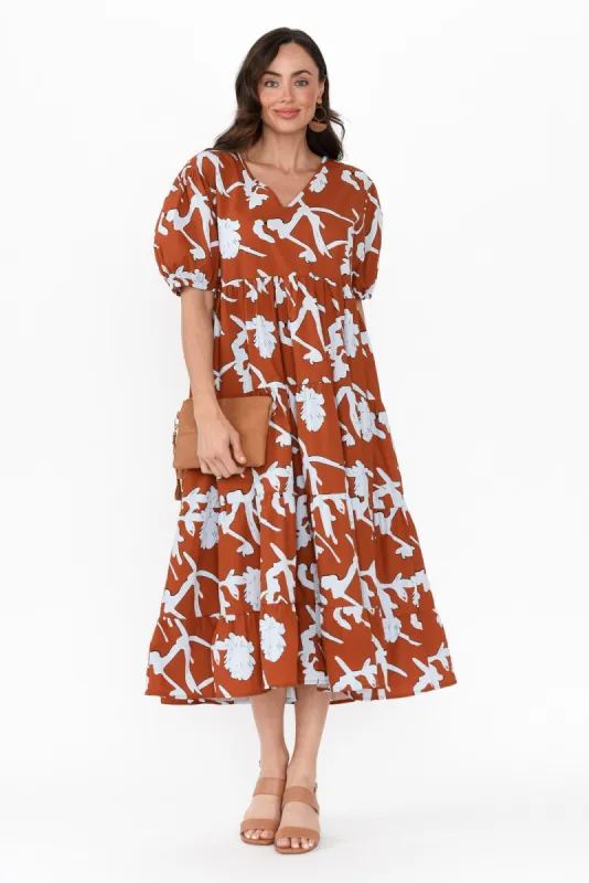 Kelley Brown Floral Cotton Dress sold by Blue Bungalow