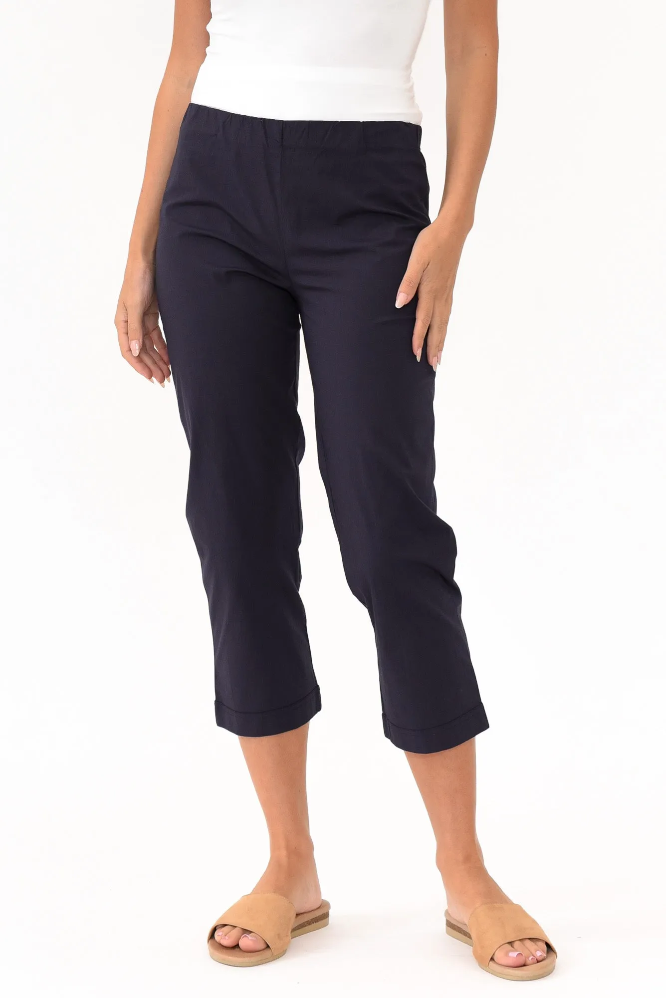 Zara Navy Cotton Cropped Stretch Pants sold by Blue Bungalow