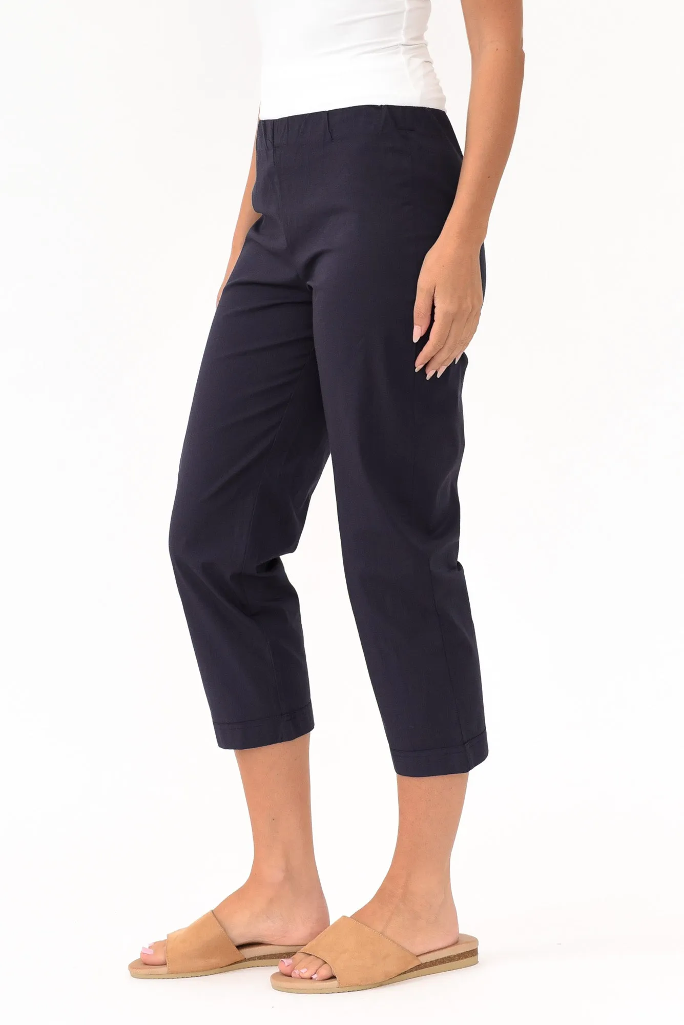 Zara Navy Cotton Cropped Stretch Pants sold by Blue Bungalow product image thumbnail 4