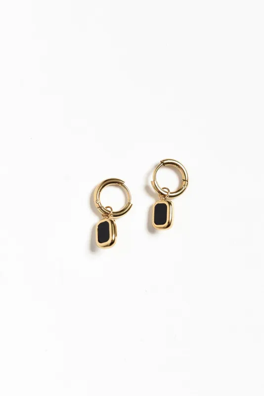 Lilou Black Gold Plated Huggie Earrings sold by Blue Bungalow