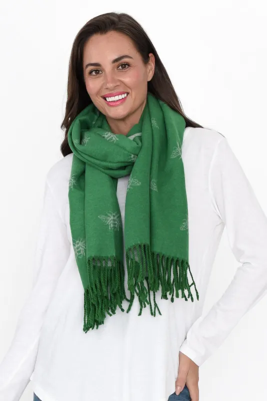 Harna Green Bee Tassel Scarf sold by Blue Bungalow