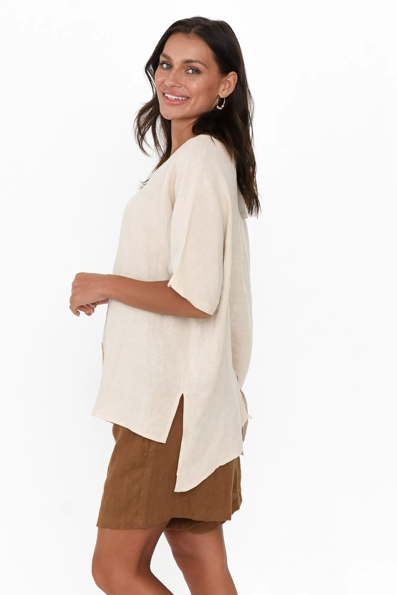 Sura Beige Linen Top sold by Blue Bungalow product image thumbnail 3