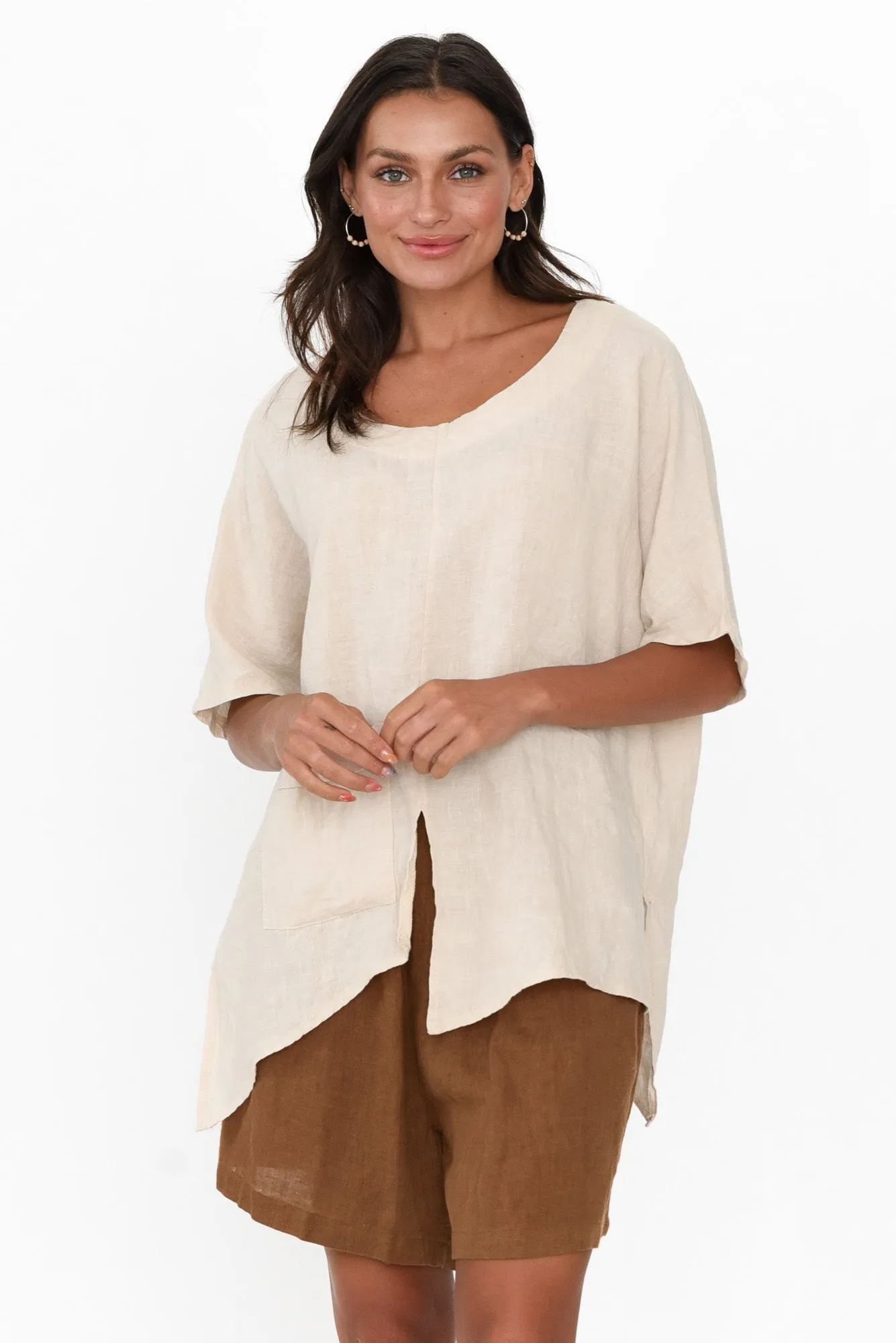 Sura Beige Linen Top sold by Blue Bungalow