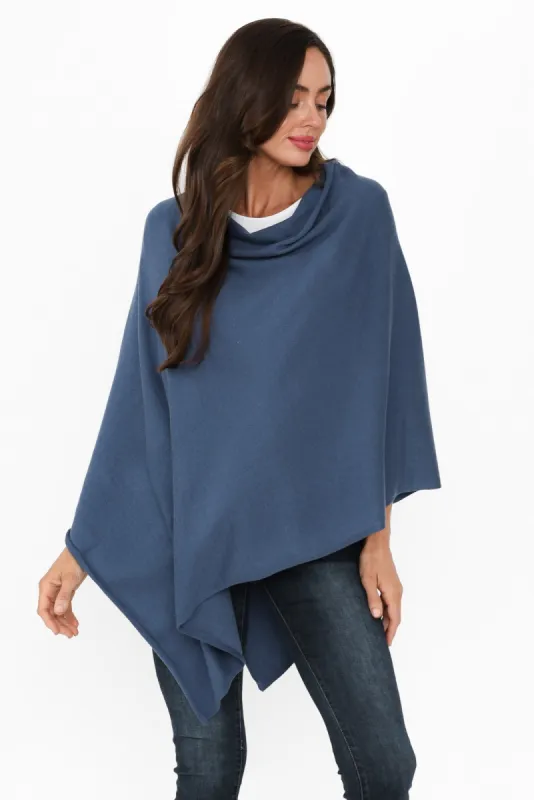 Amy Sea Blue Wool Blend Poncho sold by Blue Bungalow