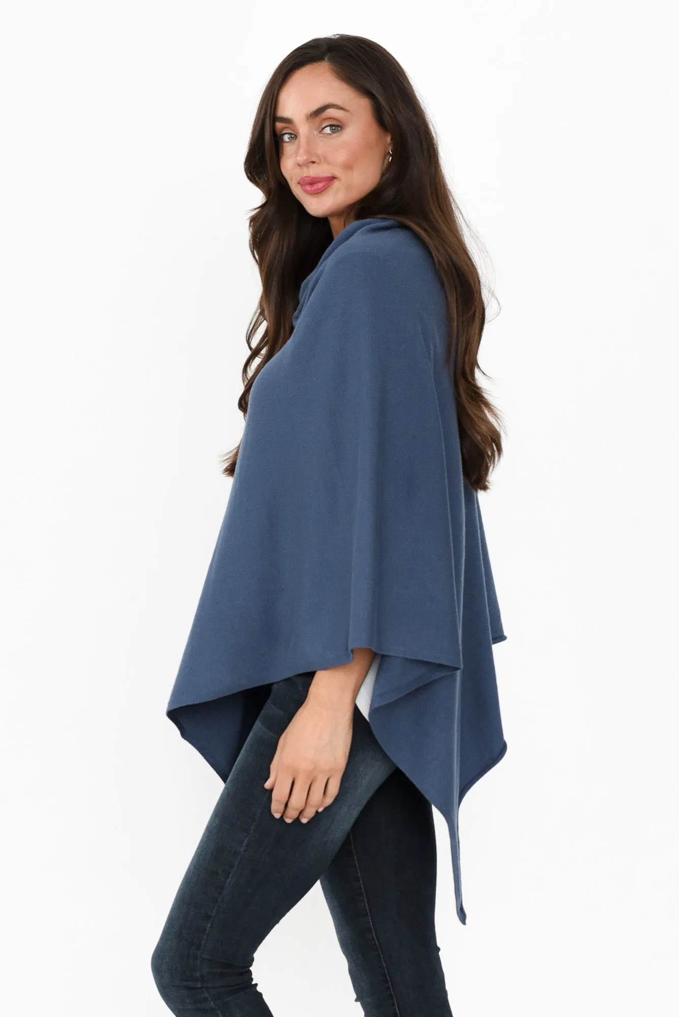 Amy Sea Blue Wool Blend Poncho sold by Blue Bungalow product image thumbnail 3