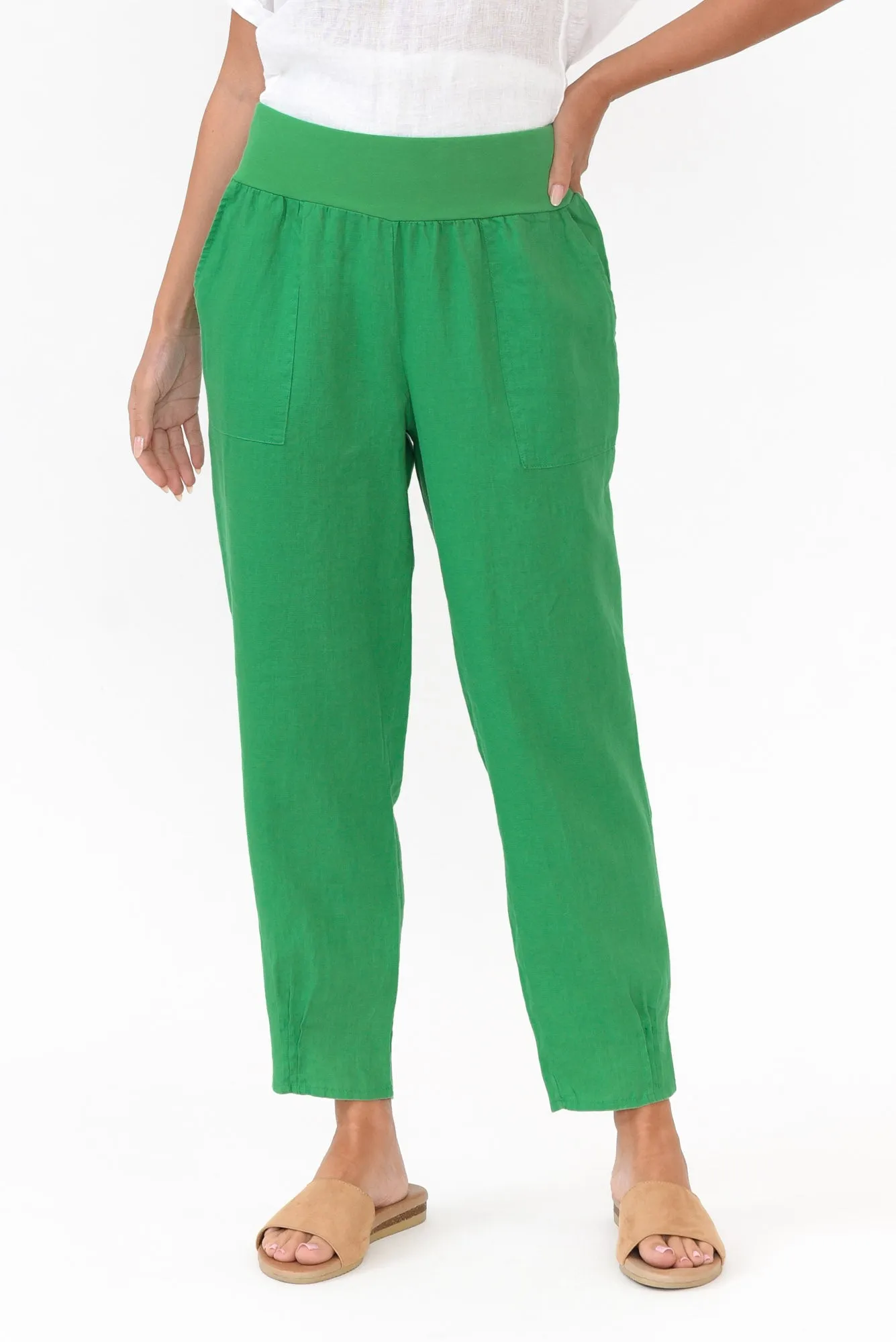 Tatum Green Linen Pants sold by Blue Bungalow