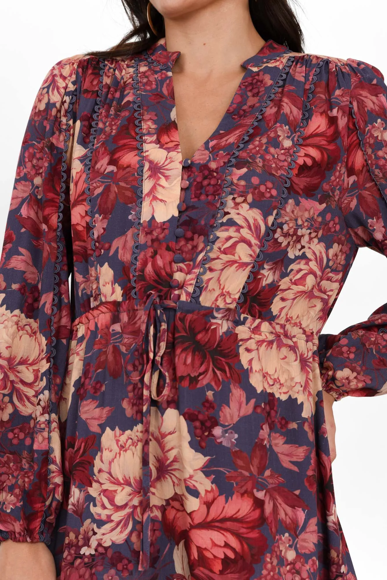 Berry Kiss Red Floral Linen Blend Dress sold by Blue Bungalow product image thumbnail 5