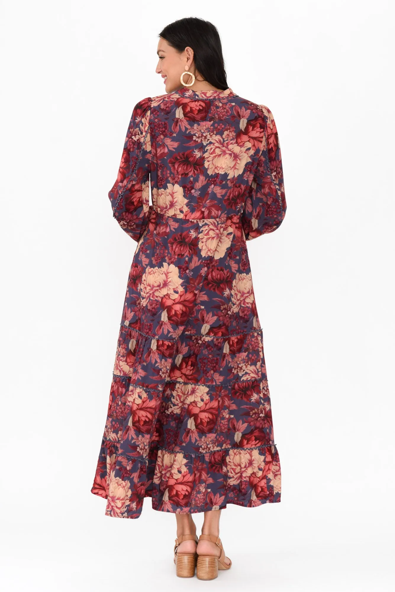 Berry Kiss Red Floral Linen Blend Dress sold by Blue Bungalow product image thumbnail 4