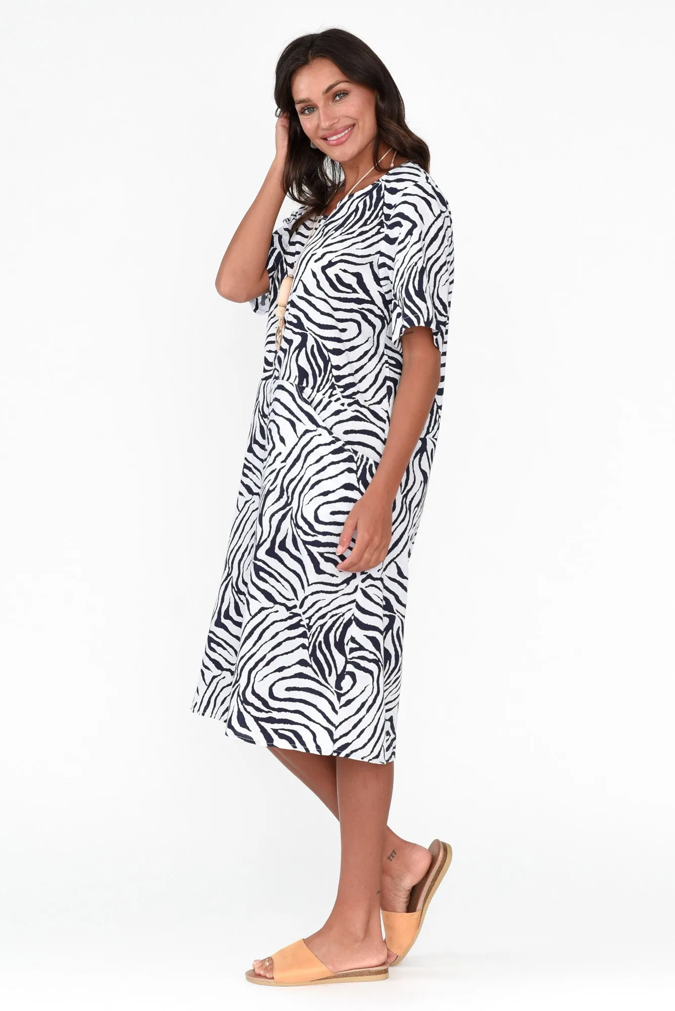 Sorrel Navy Zebra Cotton Dress sold by Blue Bungalow product image thumbnail 4