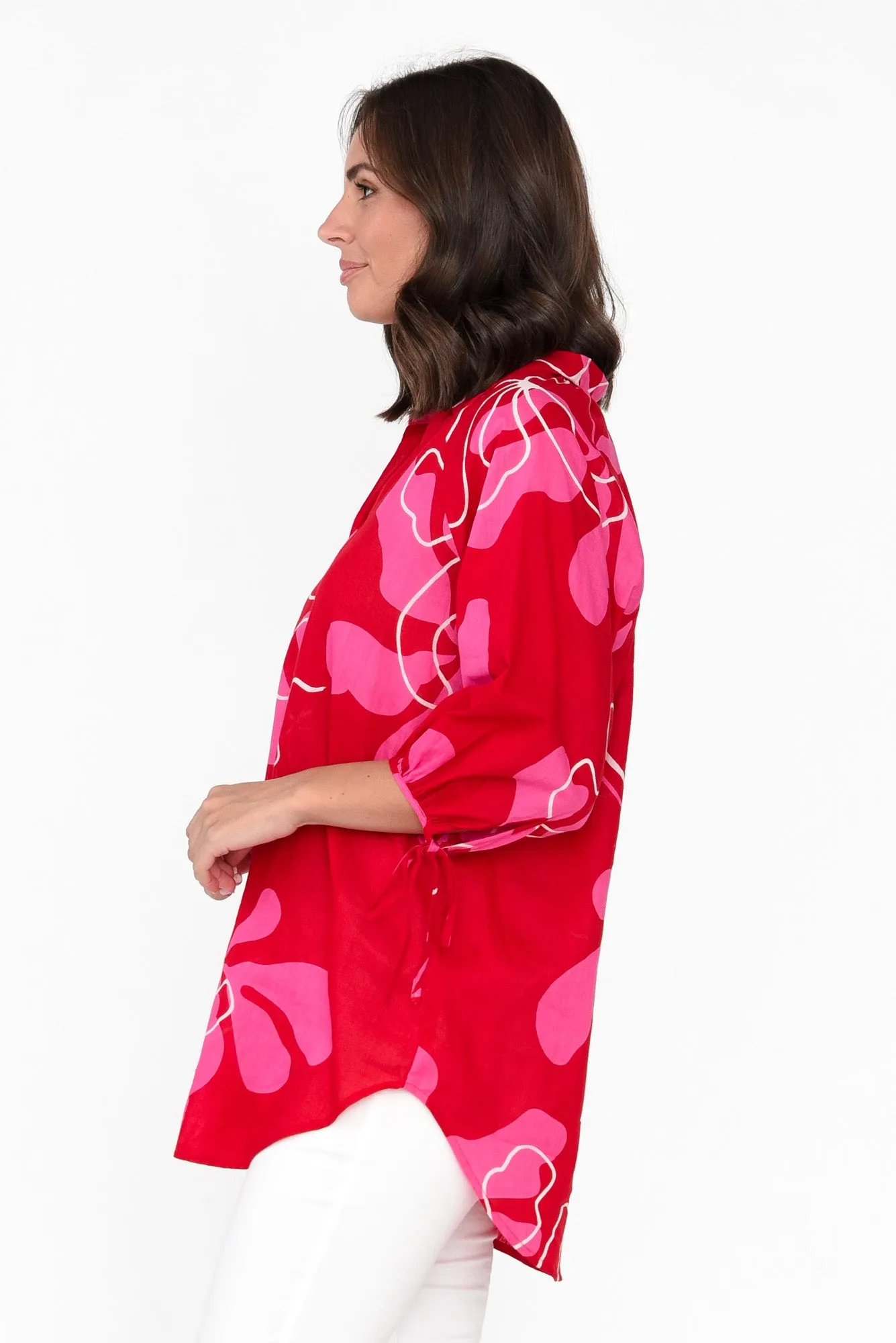 Fenella Red Blossom Cotton Shirt sold by Blue Bungalow product image thumbnail 3