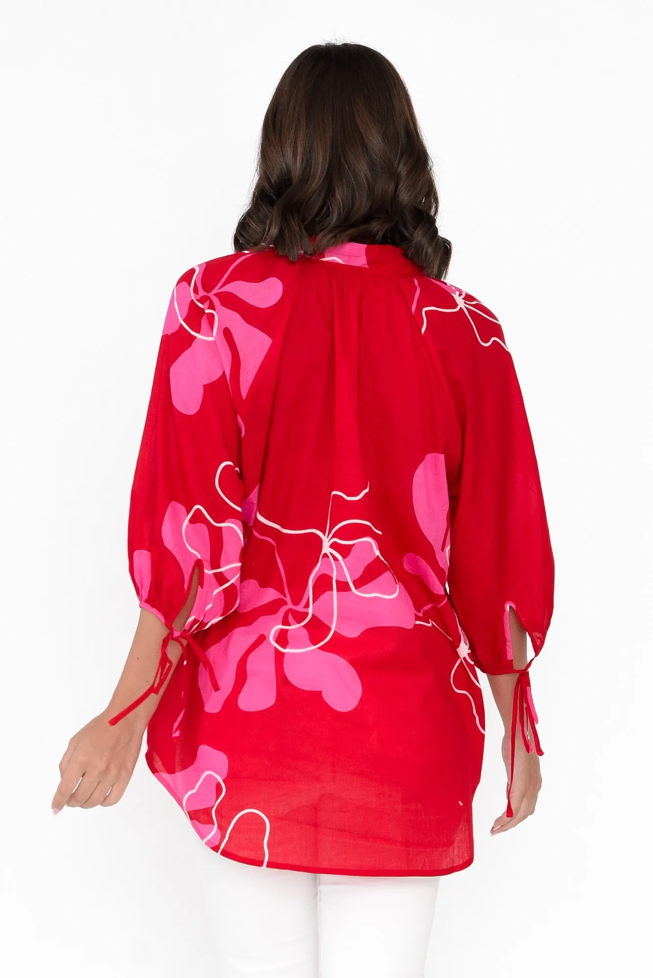 Fenella Red Blossom Cotton Shirt sold by Blue Bungalow product image thumbnail 4