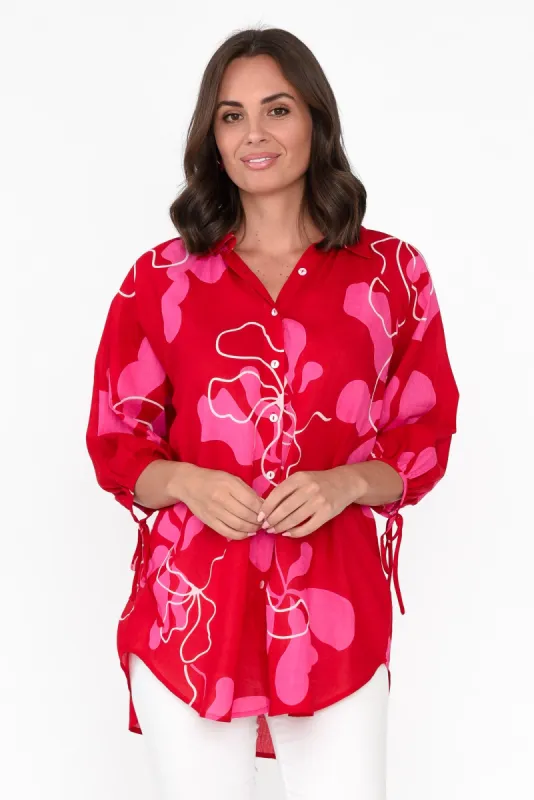 Fenella Red Blossom Cotton Shirt sold by Blue Bungalow