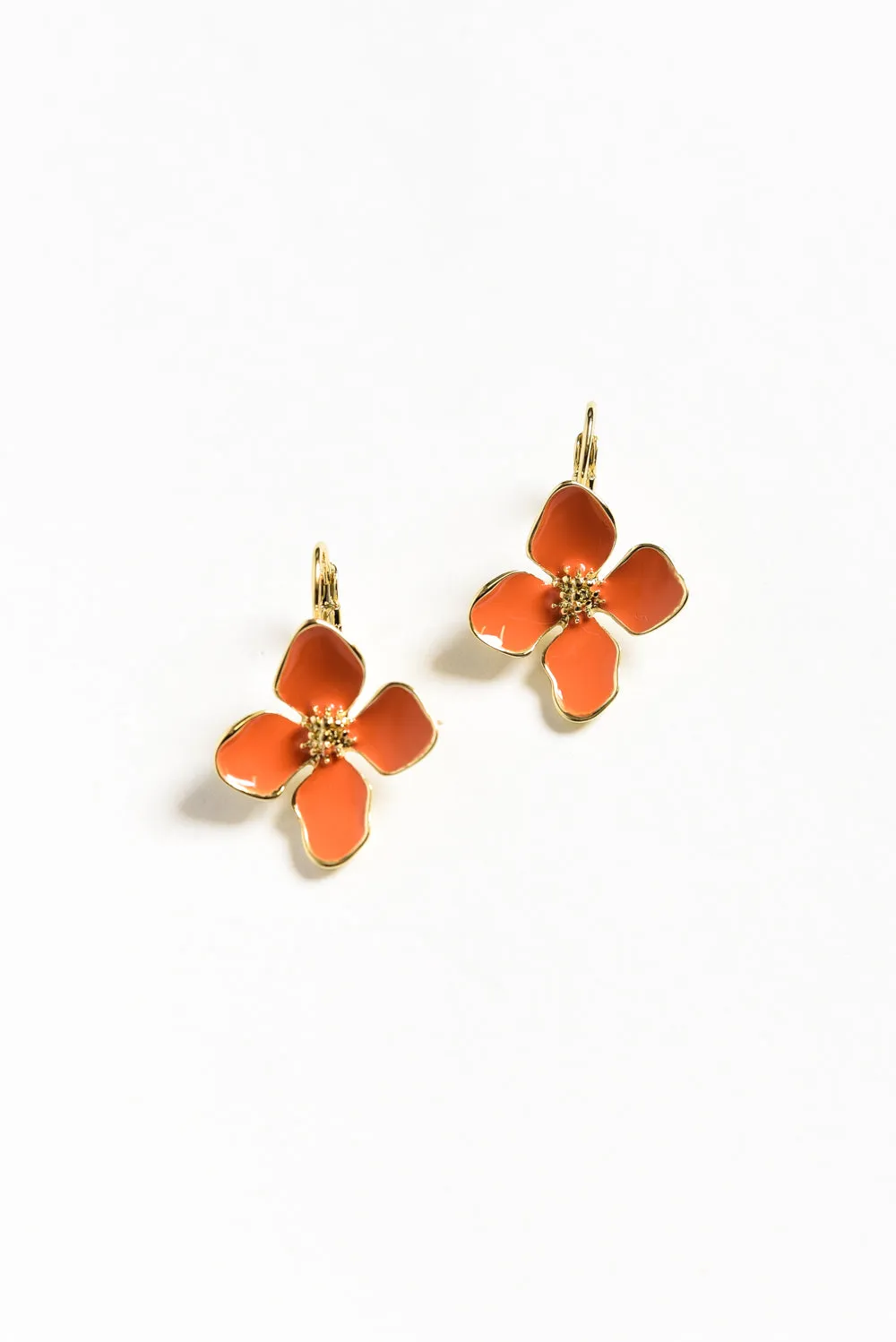 Frannie Orange Flower Clip Earrings sold by Blue Bungalow