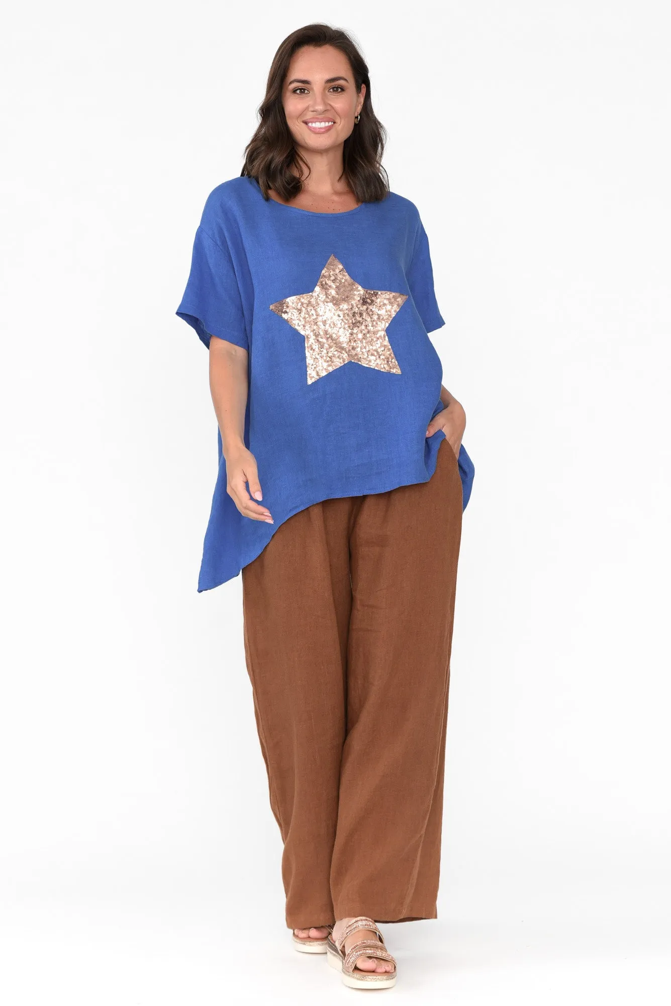 Romy Cobalt Linen Sequin Star Top sold by Blue Bungalow product image thumbnail 5