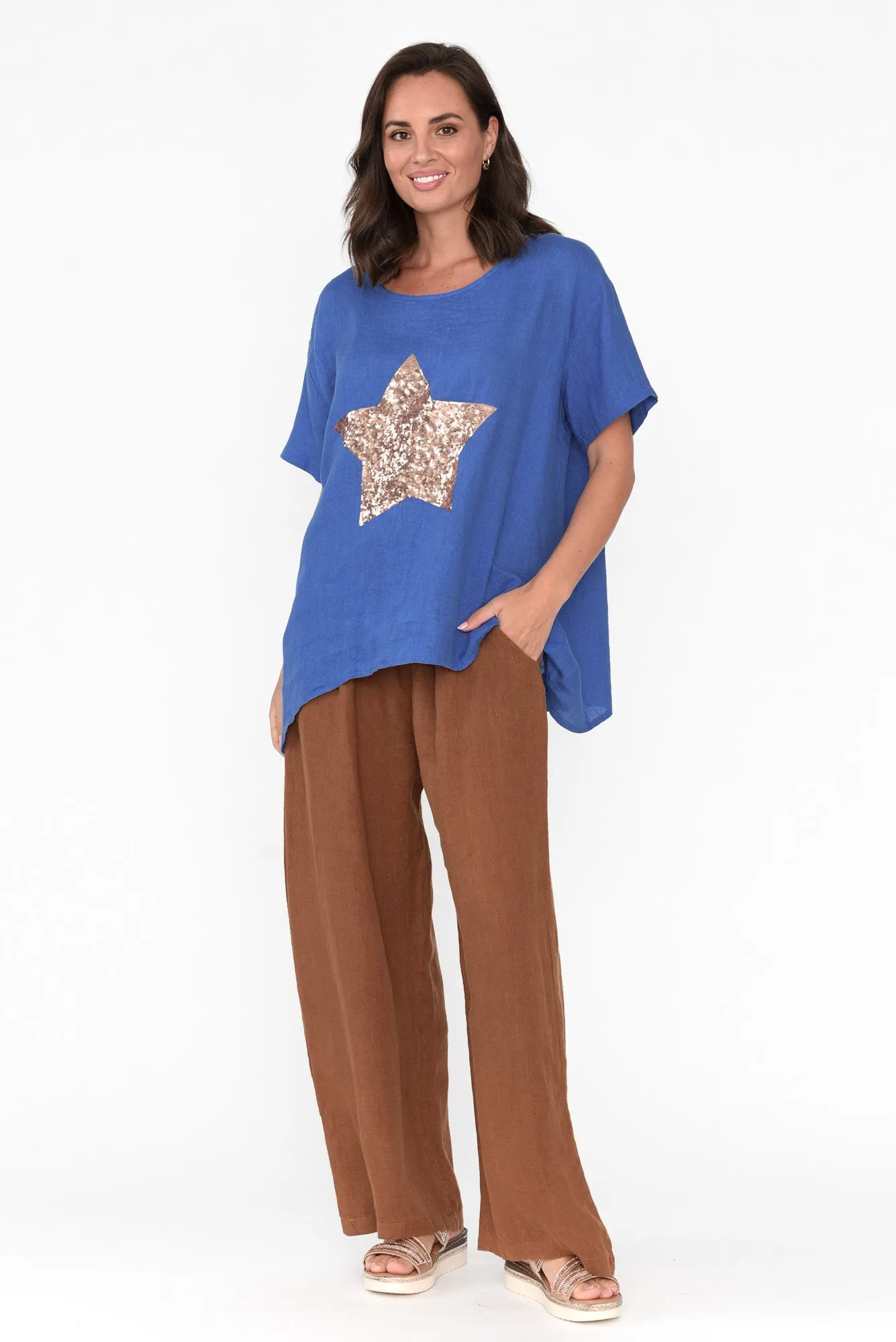 Romy Cobalt Linen Sequin Star Top sold by Blue Bungalow product image thumbnail 2