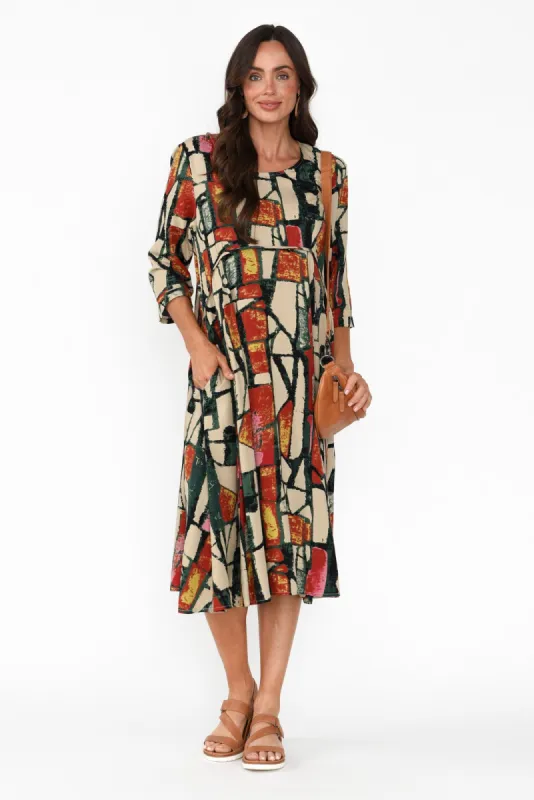 Shira Green Abstract Cotton Blend Dress sold by Blue Bungalow